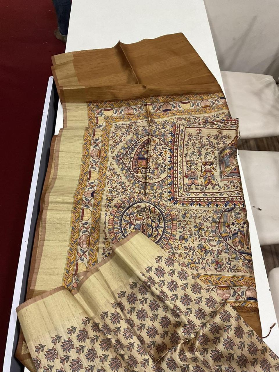 Madhubani Print Tussar Silk Saree