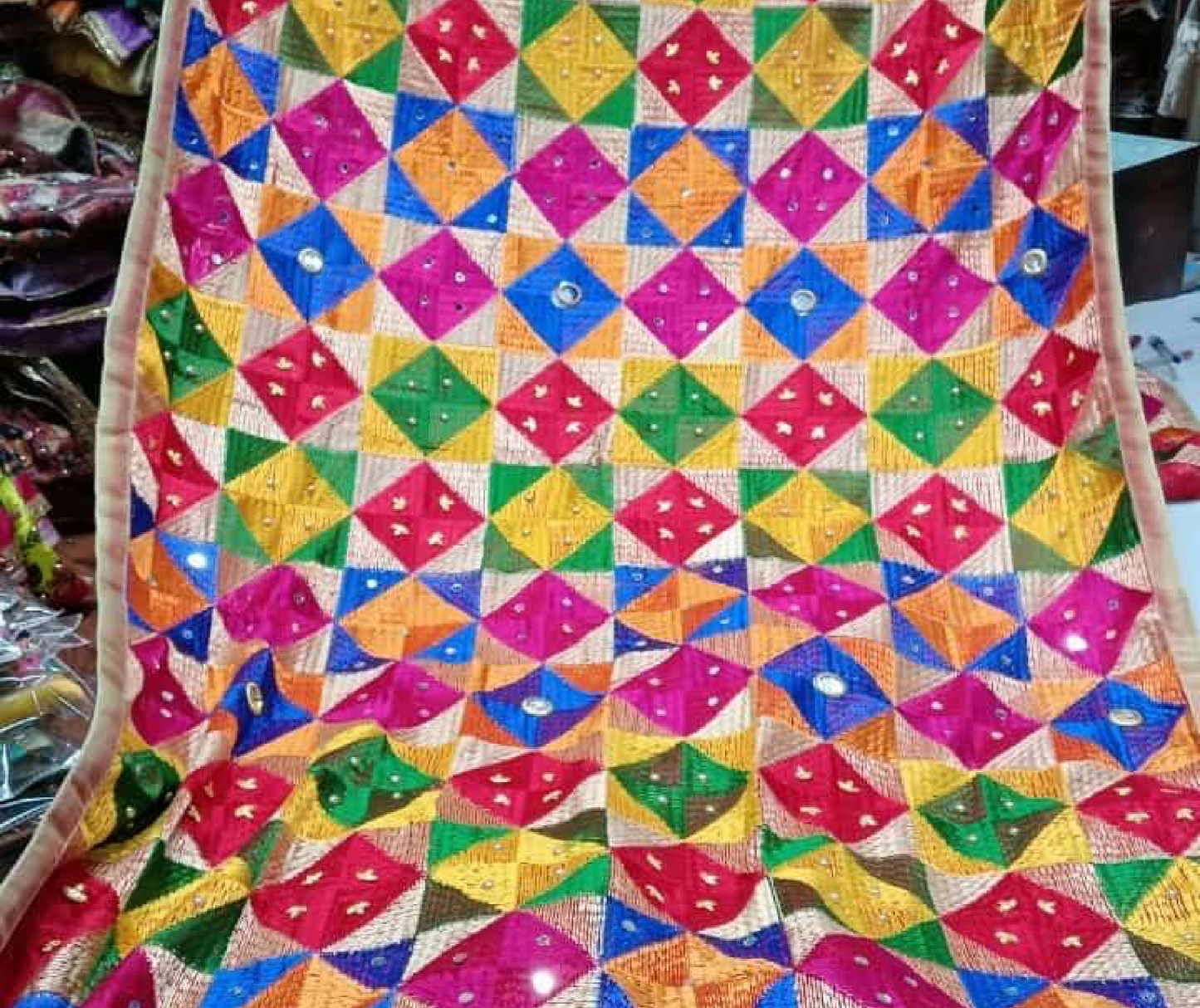 Embroidered Phulkari Dupatta - Multicolor