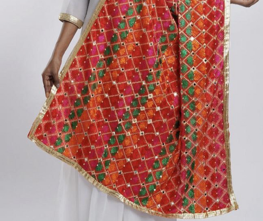 Mirror Work Phulkari Dupatta
