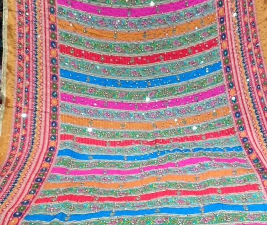 Rangrez Mirrorwork Geometic Dupatta- Yellow Multi