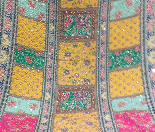 Rangrez Mirrorwork Blocks Dupatta- Seagreen Multi