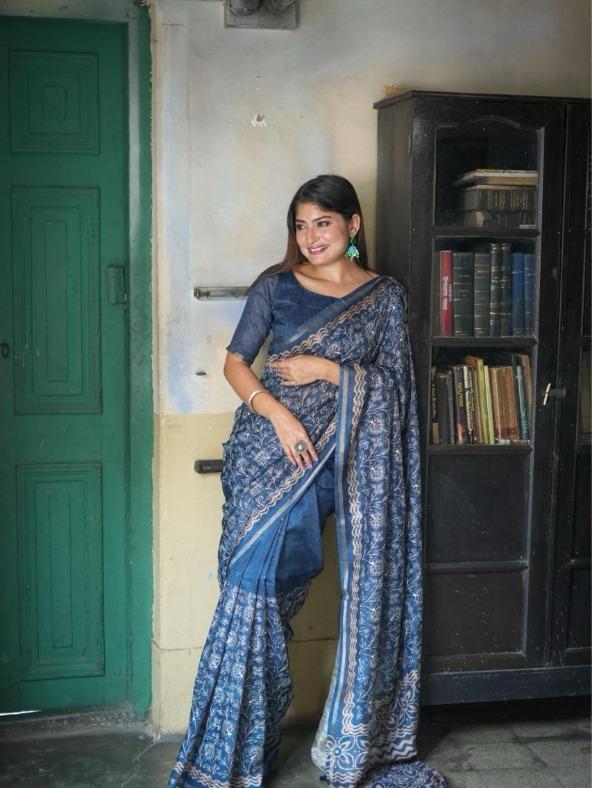 Embroidered Tussar silk Saree- Berry