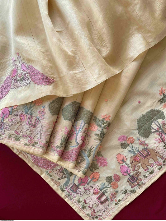 Valley Embroidered Tussar Silk Saree