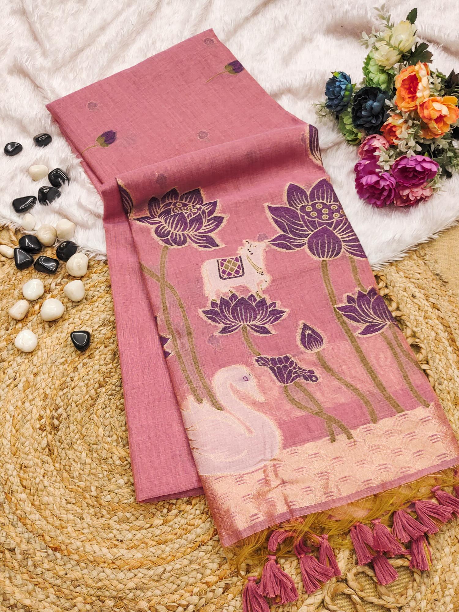 Pichwai motif Muga Cotton Saree