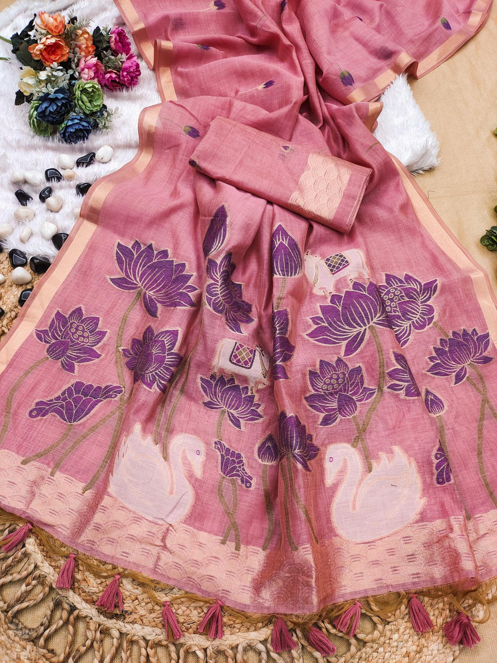 Pichwai motif Muga Cotton Saree