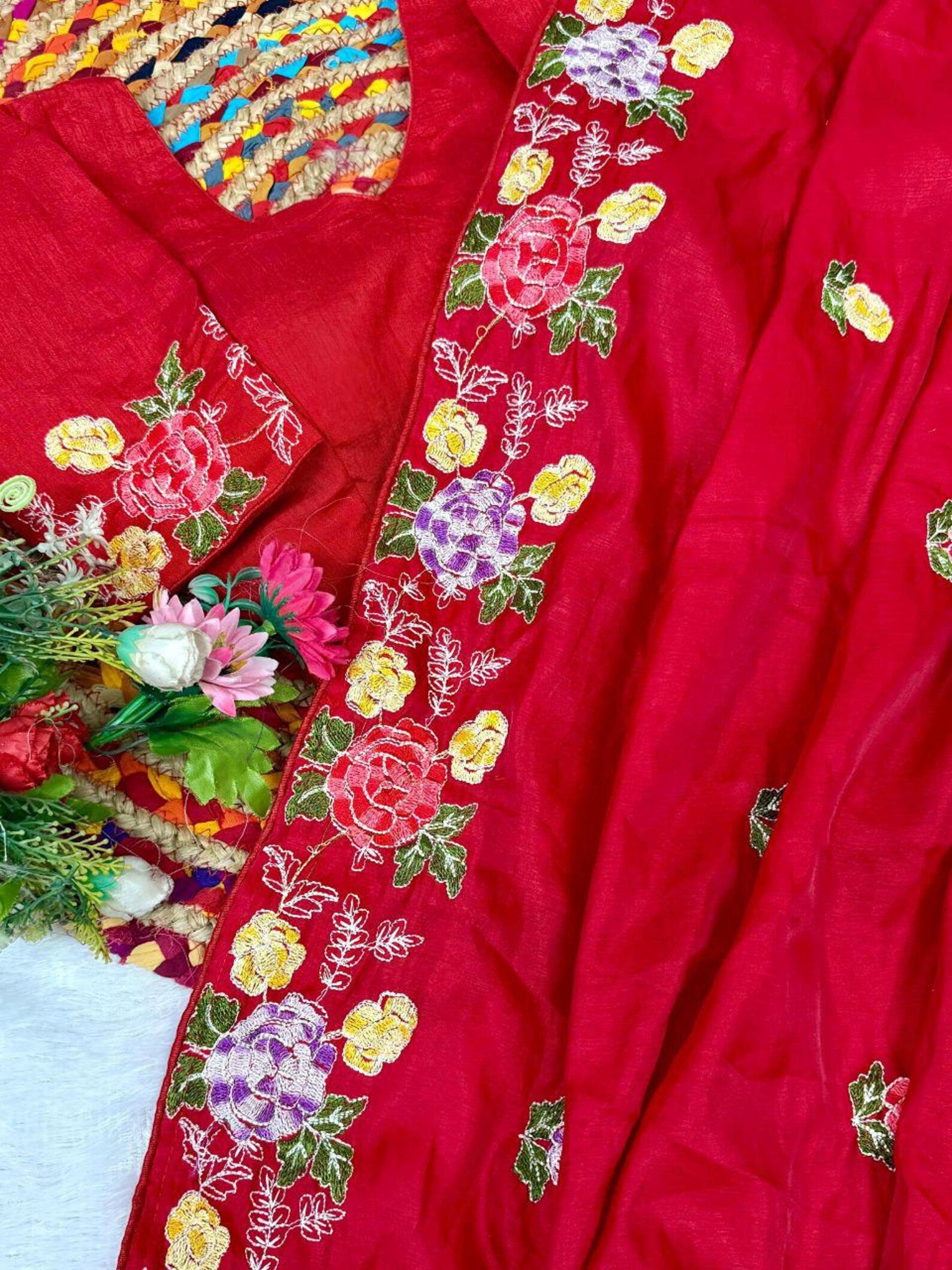 Parsi Embroidery Art Silk Saree