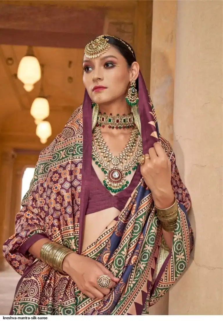 Ajrakh Print Silk Saree