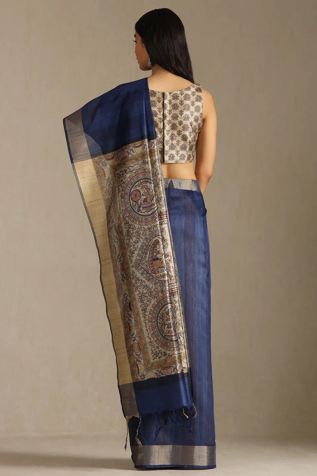 Madhubani Print Tussar Silk Saree