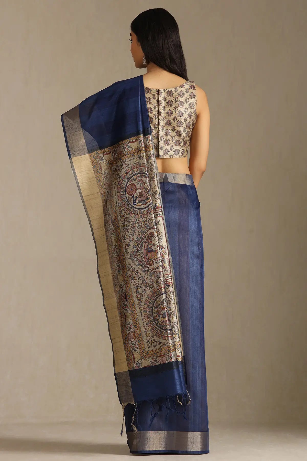 Madhubani Print Tussar Silk Saree