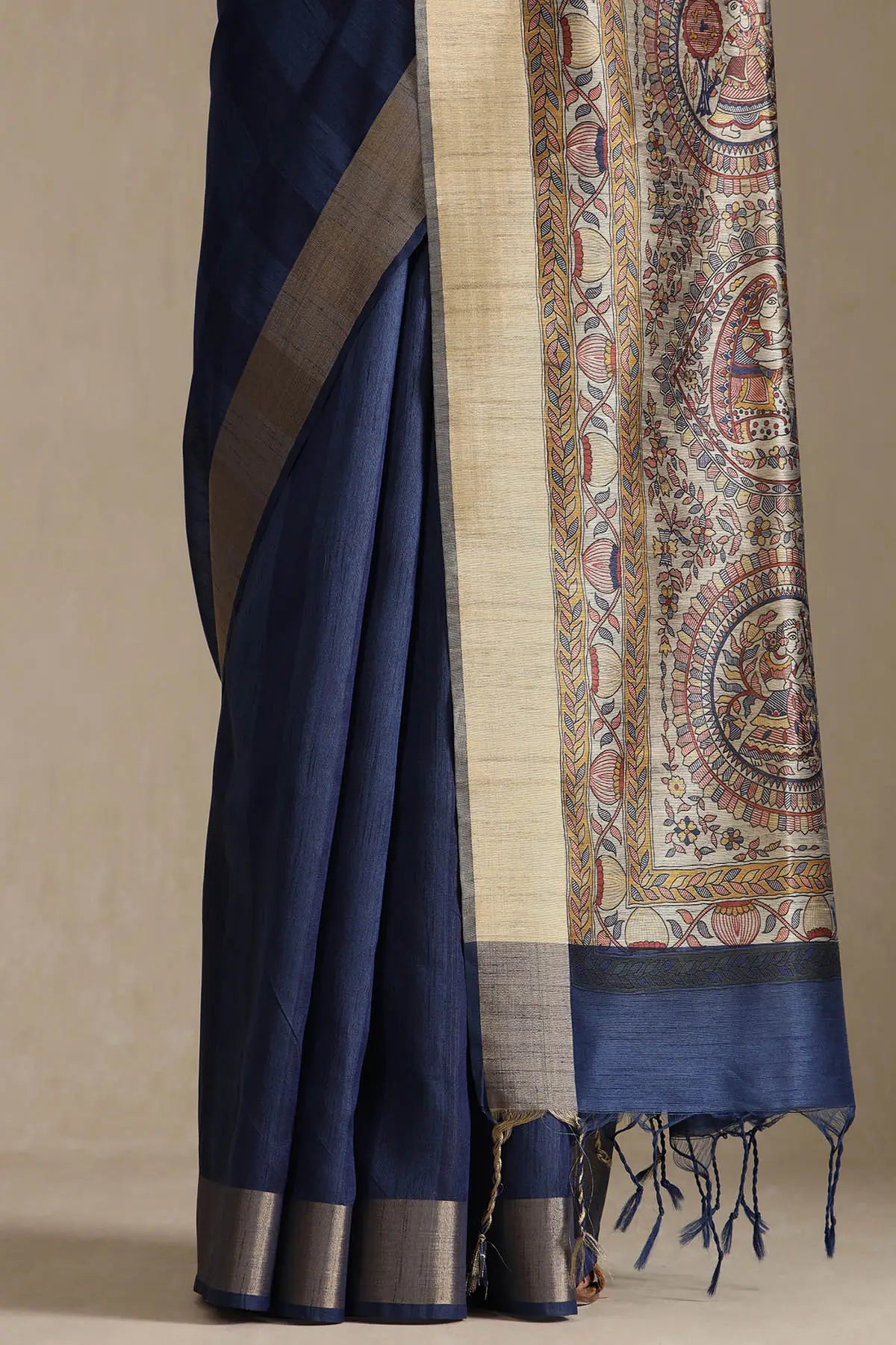 Madhubani Print Tussar Silk Saree