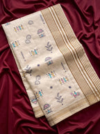 Warli Embroidered Cotton Zari Saree