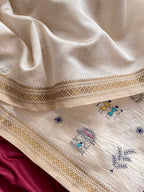 Warli Embroidered Cotton Zari Saree
