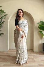 Warli Embroidered Cotton Zari Saree