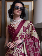 Ikat Print Satin Silk Saree - Maroon