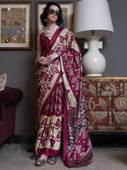 Ikat Print Satin Silk Saree - Maroon