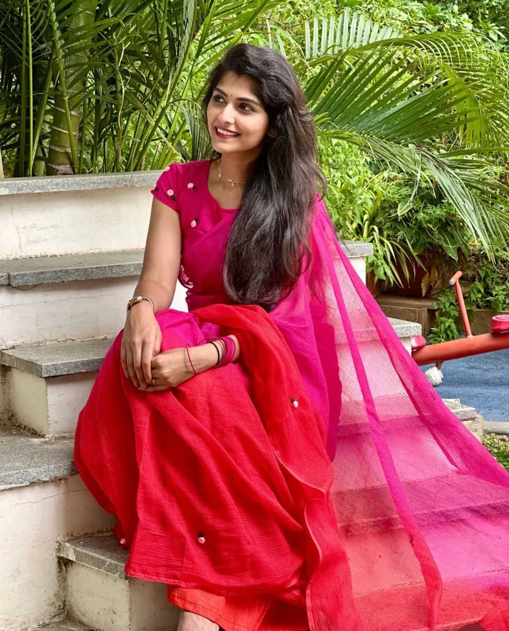 Soft Cotton Embroidery Check saree