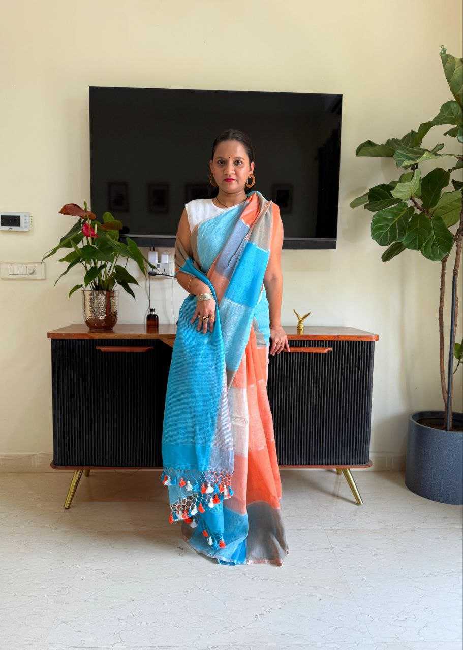 Checked Lightweight Linen Saree