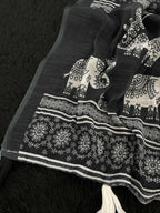 Cotton Linen ELephant Print Saree