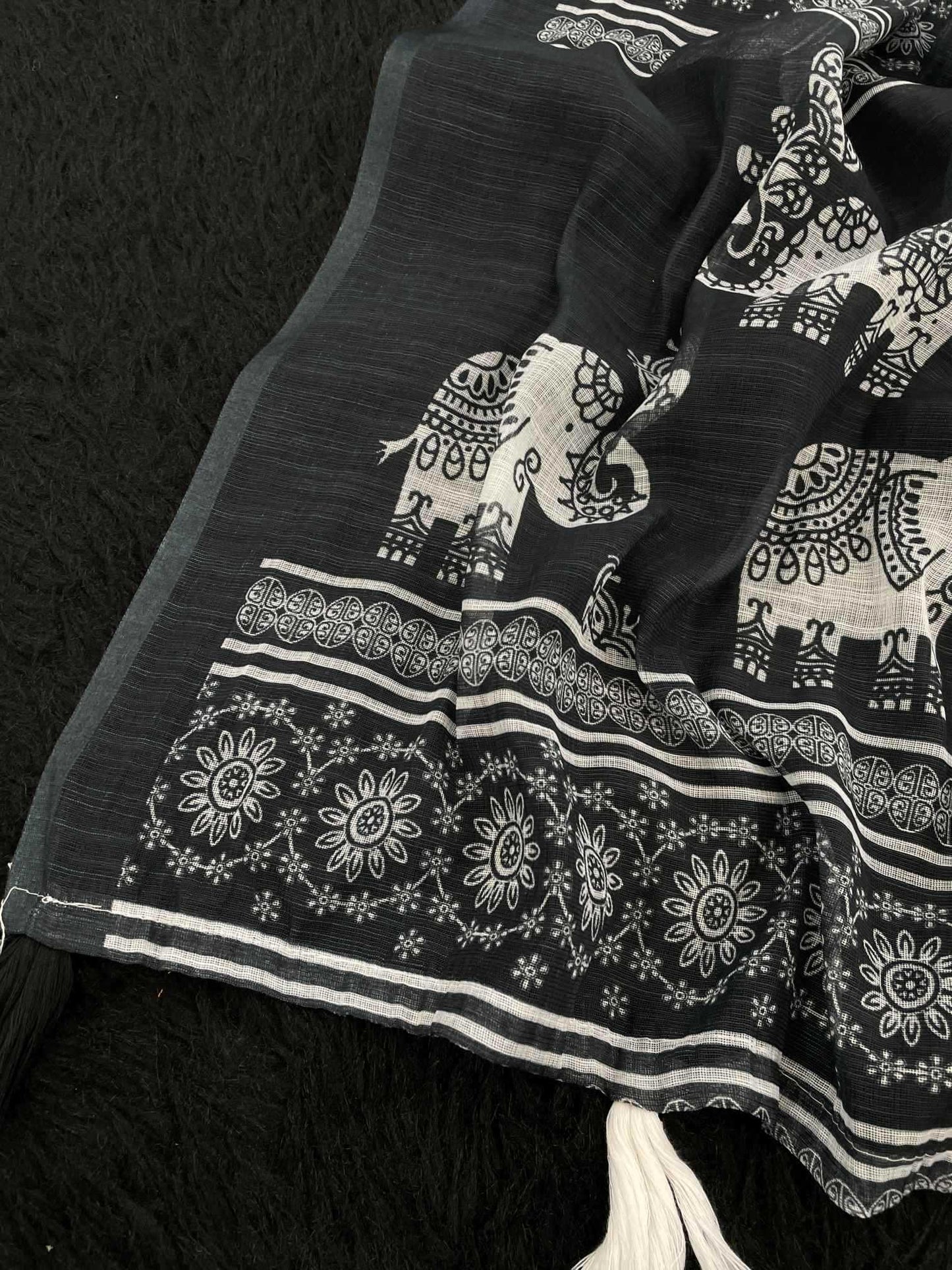 Cotton Linen ELephant Print Saree