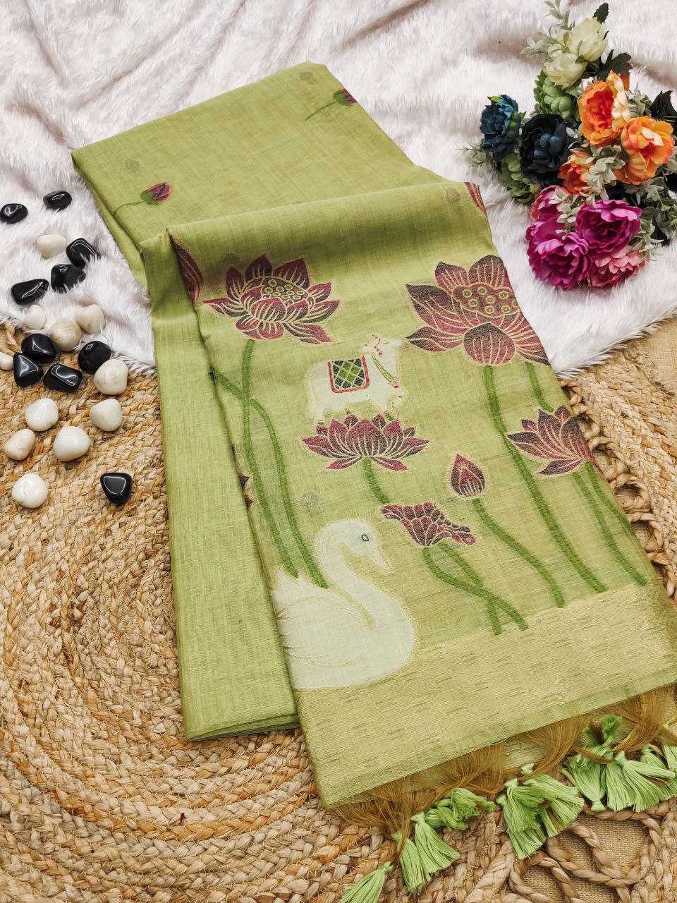 Pichwai motif Muga Cotton Saree
