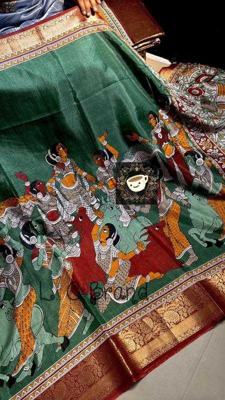 Cotton Silk Kalamkari Saree- Green