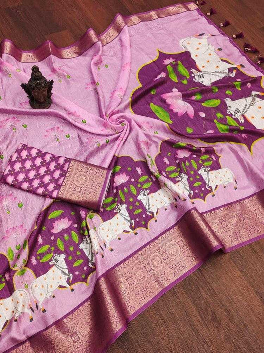 Pichwai Print Zari Silk Saree