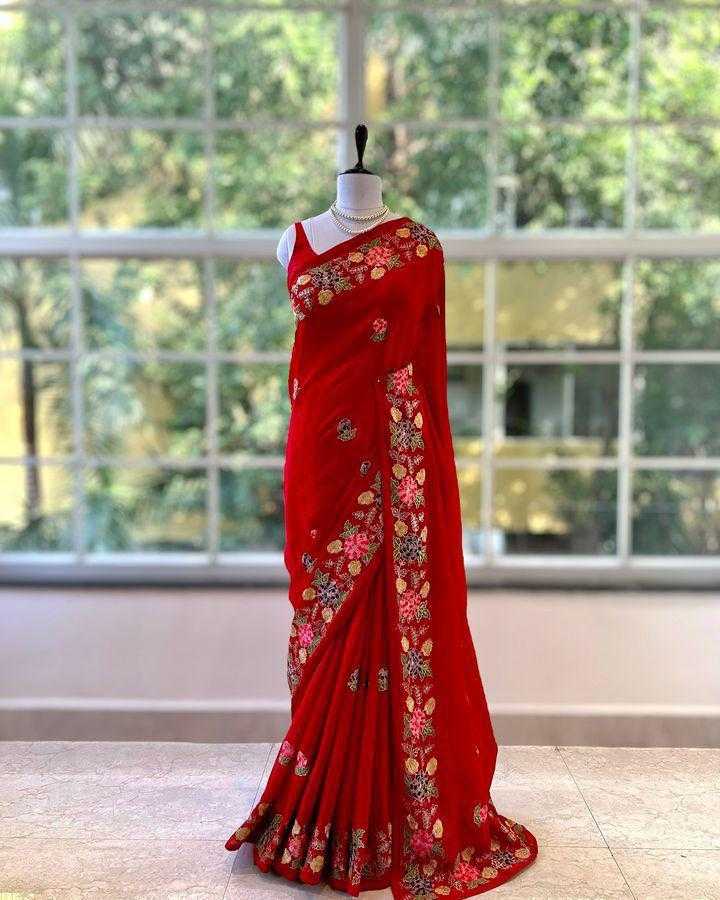 Parsi Embroidery Art Silk Saree