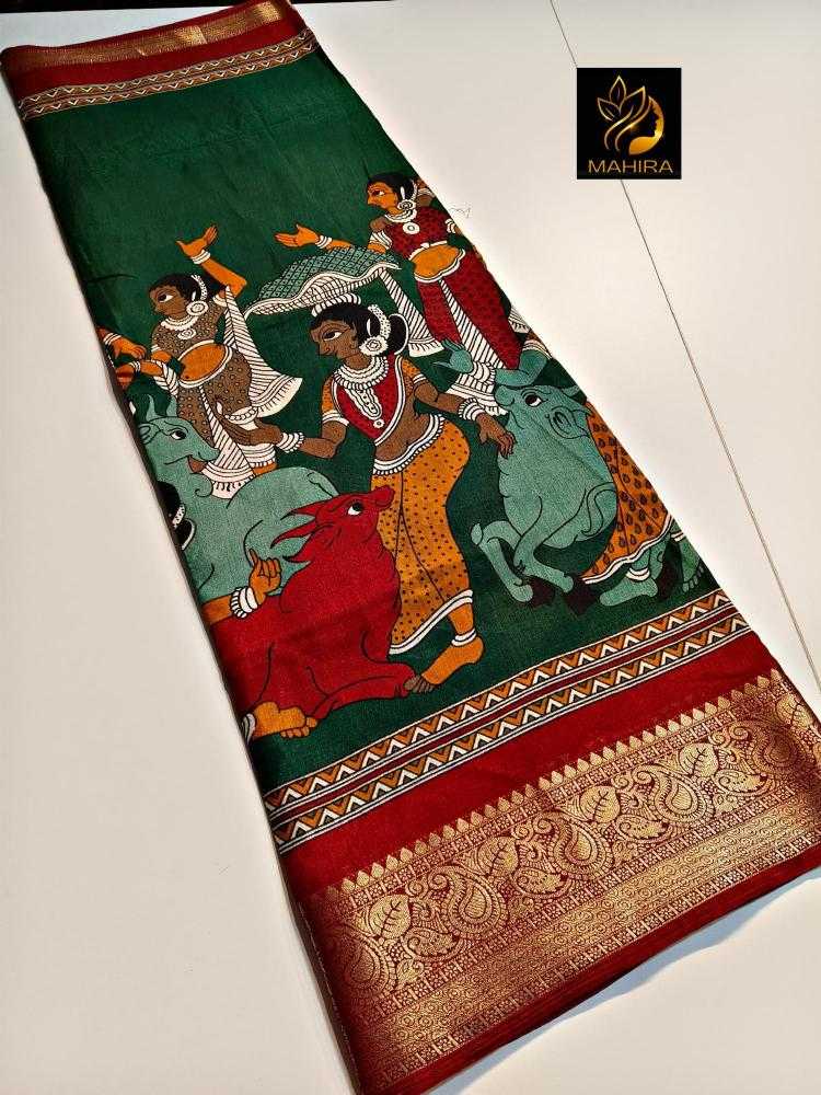 Cotton Silk Kalamkari Saree- Green