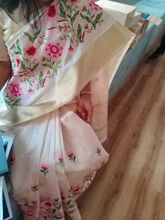 White Zari Saree