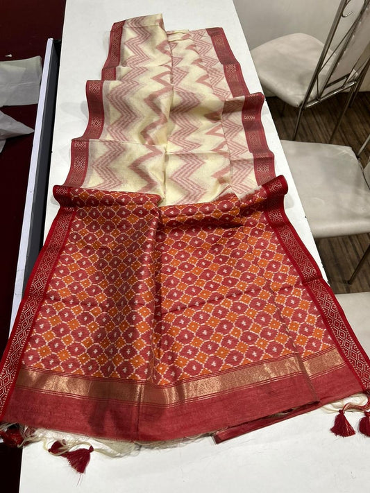 Ikat Print Tussar Silk Saree